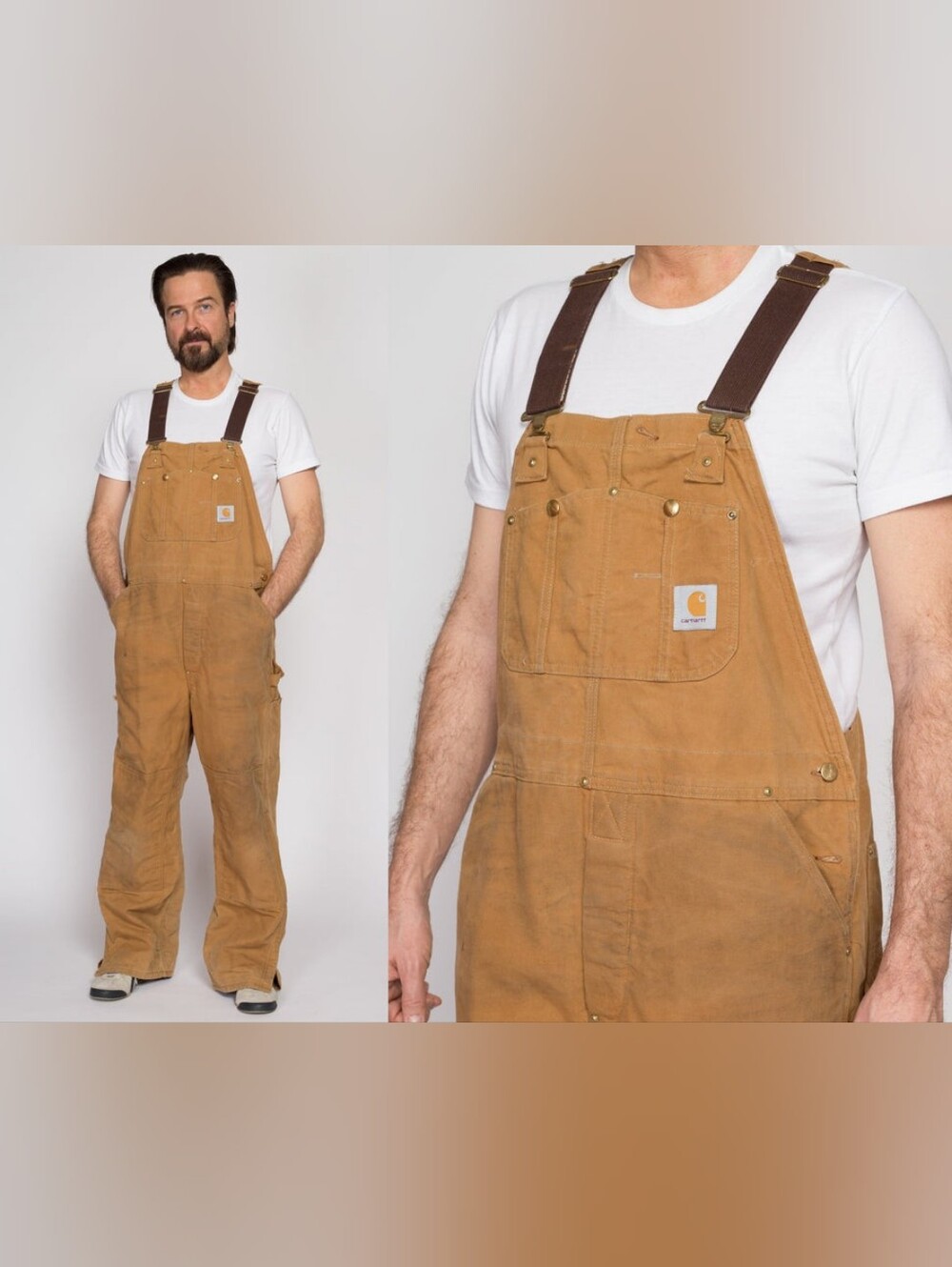 Carhartt Tan Workwear Canvas Bib Overalls 38x30 Unlined
